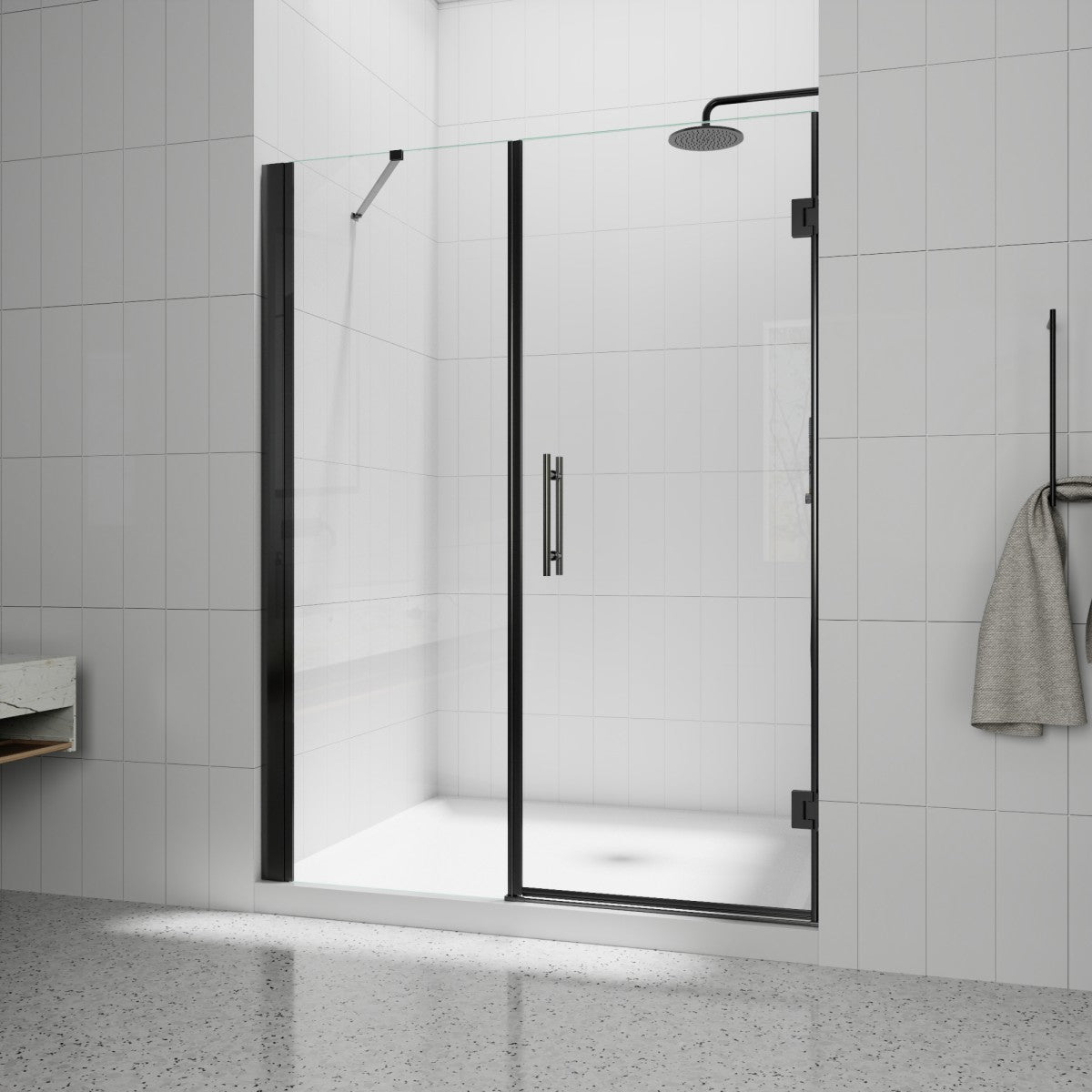Valor-W Allsumhome 56-58"Wx71"H Semi-Frameless Pivot Glass Shower Door,Pivot Shower Door,SGCC Tempered Glass,Matte Black,Reversible Installation