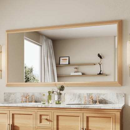 72" x 36" Light Wood Grain Modern, Elegant Rectangular Wall Mirror with Tempered Glass, Shatterproof, Rust-Resistant Light Wood Grain Aluminum Frame for Bathroom, Living Room & Hallway| Nolhurst