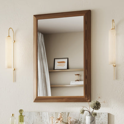 24" x 36" Dark Wood Grain Modern, Elegant Rectangular Wall Mirror with Tempered Glass, Shatterproof, Rust-Resistant Dark Wood Grain Aluminum Frame for Bathroom, Living Room & Hallway| Nolhurst