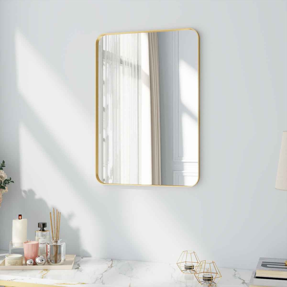 Noir 20" x 28" Gold Framed Rectangular Bathroom Mirror