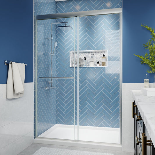 Glide 44-48" x 72" Framed Shower Door in Brushed Nickel,Water Repellent Glass Shower Door,Easy Glide Rollers Sliding Shower Door