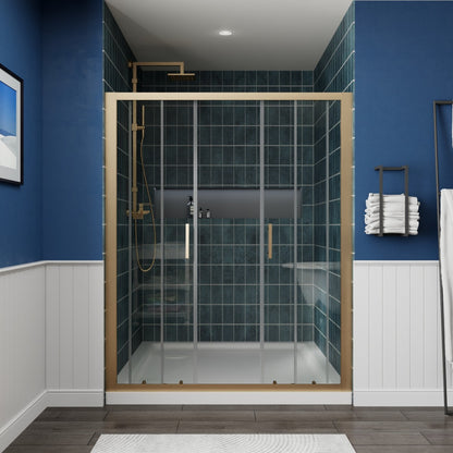 Holden 56-60"W x 70"H Easy Clean Shatter Proof Double Framed Sliding Shower Door with 1/4" (6mm) Clear SGCC Tempered Glass,Brushed Gold Finish