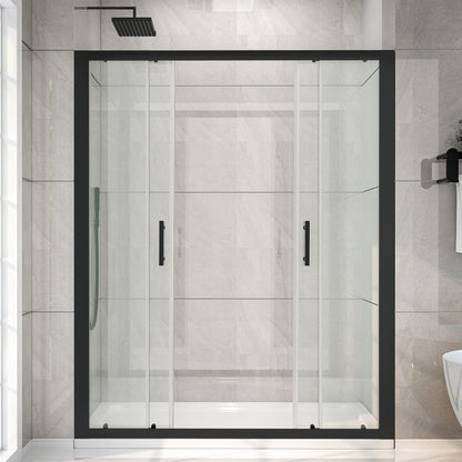 Holden 56-60"W x 70"H Easy Clean Shatter Proof Double Framed Sliding Shower Door with 1/4" (6mm) Clear SGCC Tempered Glass,Matte Black Finish