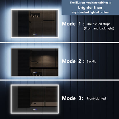 Illusion 60" x 36" LED Lighted Medicine Cabinet with Magnifiers Front and Back Light
