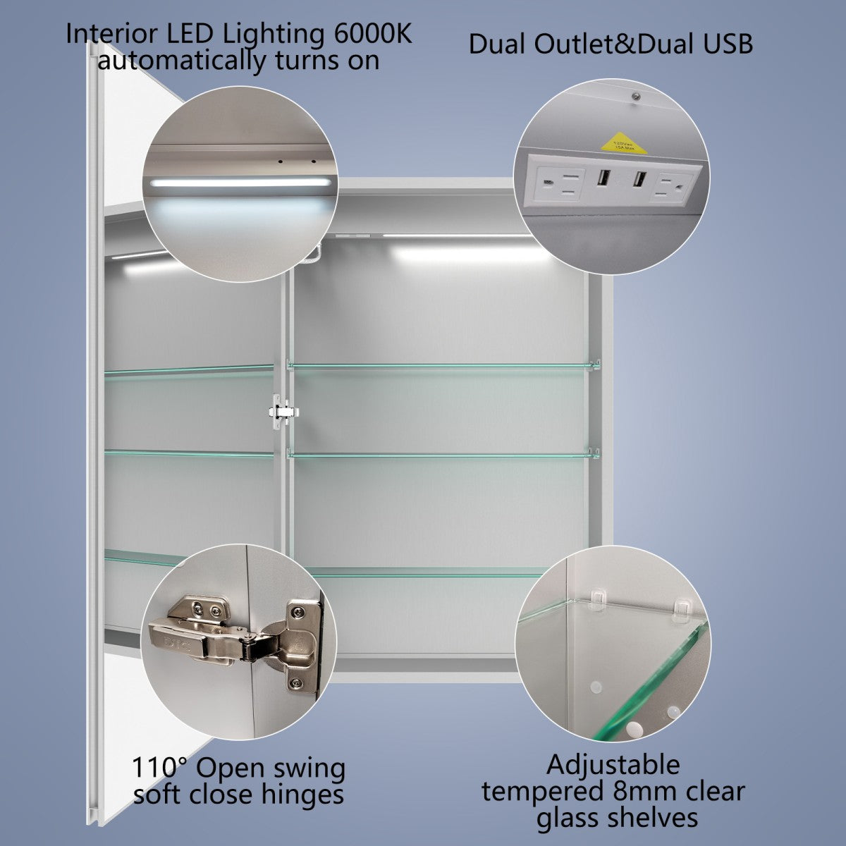 Boost-M2 24" W x 32" H LED Lighted Bathroom Medicine Cabinet with Mirror
