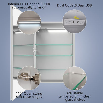 Boost-M2 24" W x 32" H LED Lighted Bathroom Medicine Cabinet with Mirror