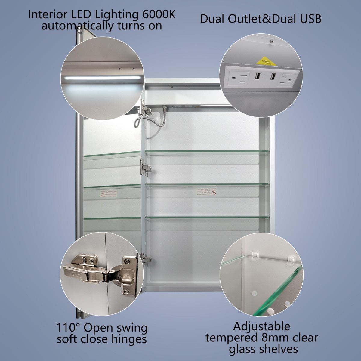 Boost-M2 20" W x 32" H Bathroom Narrow Light Medicine Cabinet with Lights and Mirror, Recessed or Surface, Left Hinge