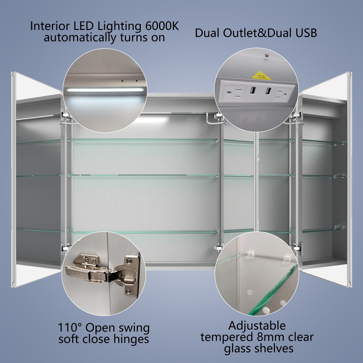 Boost-M2 48" W x 32" H LED Lighted Recessed Medicine Cabinets with Mirror - Surface or Recessed Installation