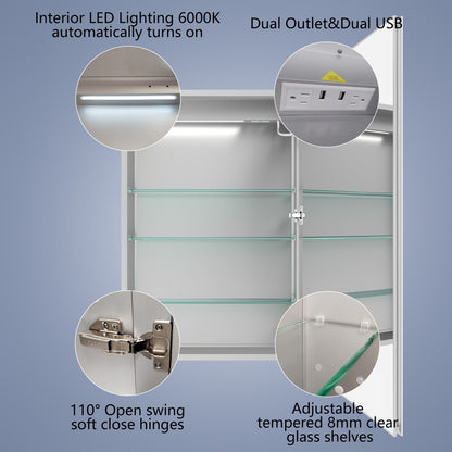 Boost-M2 24" W x 32" H LED Lighted Bathroom Medicine Cabinet with Mirror, Right Hinge