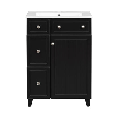Exbrite 24-Inch Black Bathroom Vanity with Ceramic Sink and Soft-Close Storage