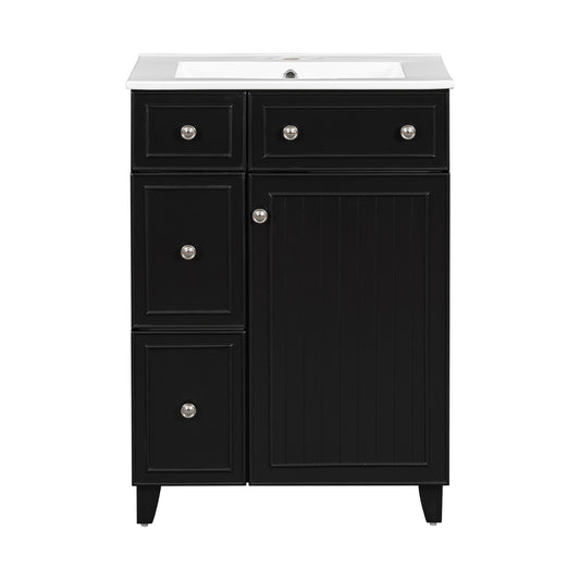 Exbrite 24-Inch Black Bathroom Vanity with Ceramic Sink and Soft-Close Storage