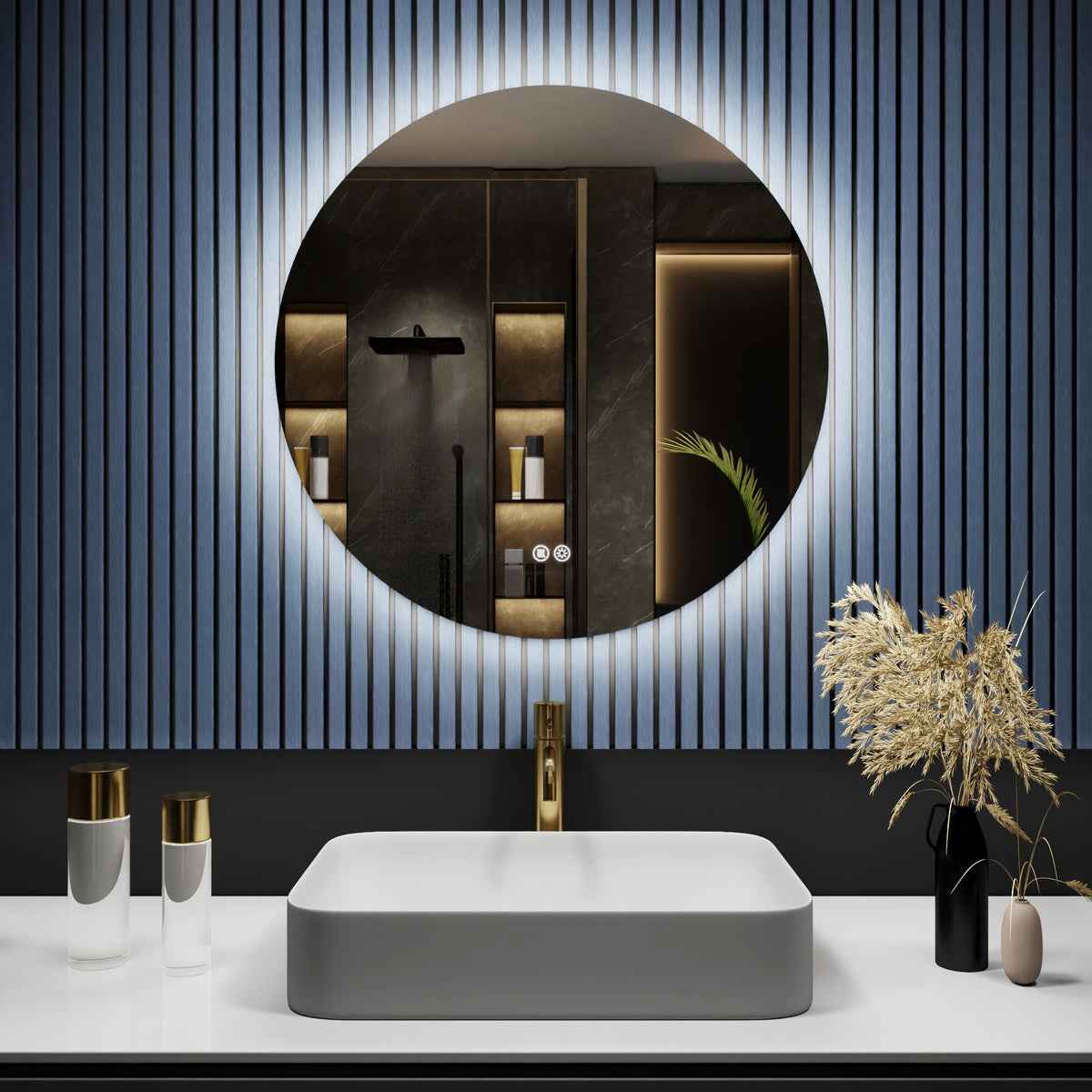 Caivell 28" Round 3-Color Anti-Fog Backlit LED Bathroom Mirror