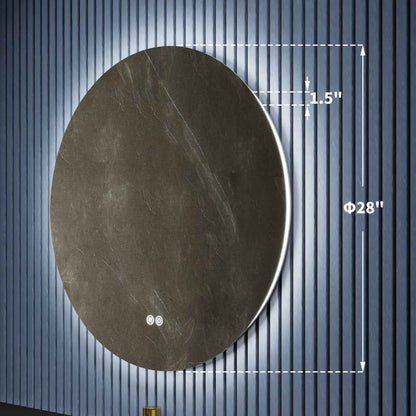 Caivell 28" Round 3-Color Anti-Fog Backlit LED Bathroom Mirror