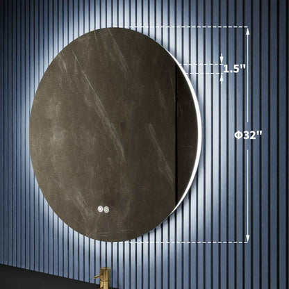 Caivell 32" Round 3-Color Anti-Fog Backlit LED Bathroom Mirror