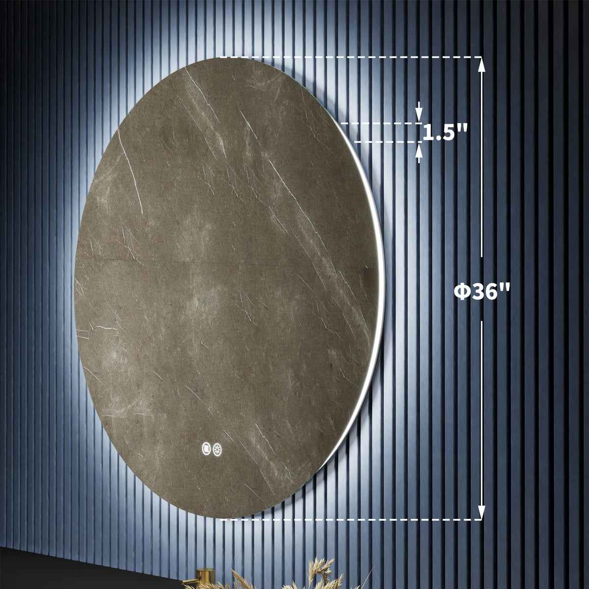 Caivell 36" Round 3-Color Anti-Fog Backlit LED Bathroom Mirror