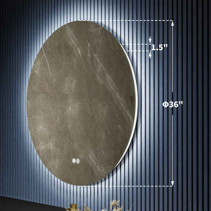 Caivell 36" Round 3-Color Anti-Fog Backlit LED Bathroom Mirror