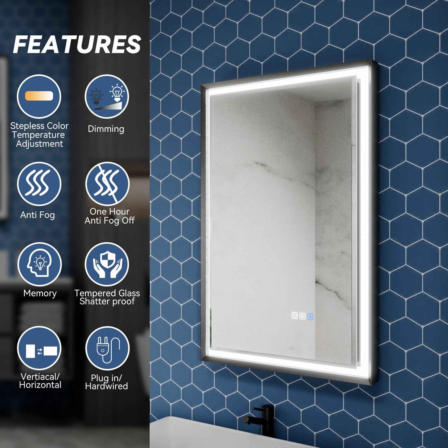 Verloar 22" W x 34" H Lighted Bathroom  Mirror,Dimmable,Anti Fog,Front-Lit Illumination（副本）