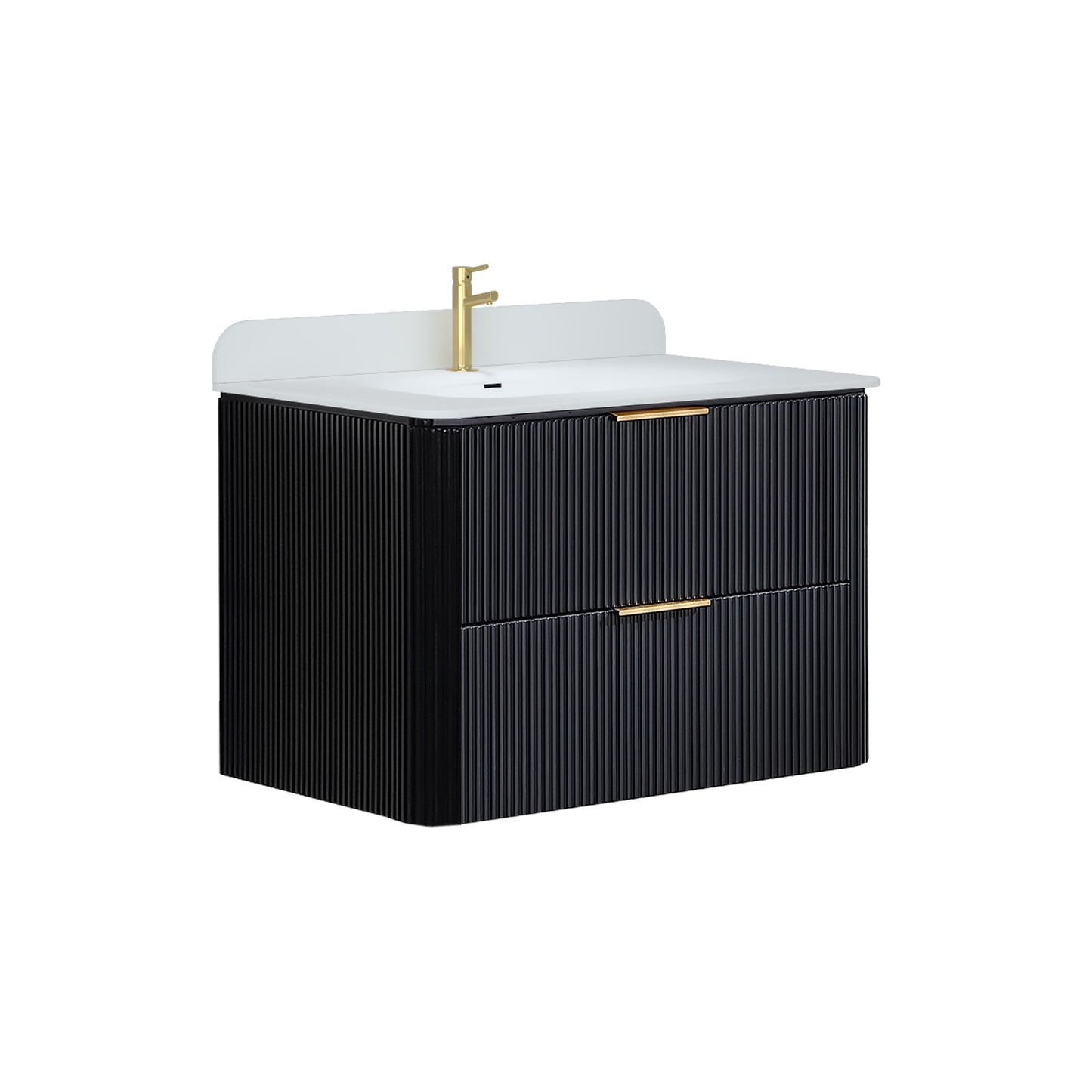 30 inch Floating Bathroom Vanity with Sink, Pre-Assembled, Wall Mounted Plywood Bathroom Storage Cabinet with Safety Rounded,Large Soft-Close Fluted Drawers & Metal Handles