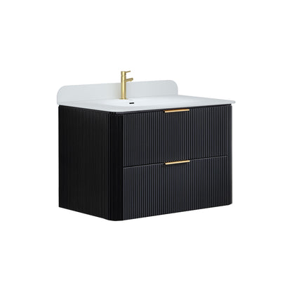 30 inch Floating Bathroom Vanity with Sink, Pre-Assembled, Wall Mounted Plywood Bathroom Storage Cabinet with Safety Rounded,Large Soft-Close Fluted Drawers & Metal Handles