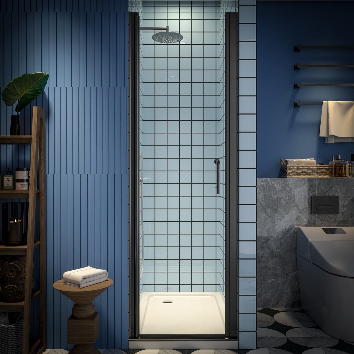 Classy 24 - 25" W x 72" H Small Clear Glass Shower Door Hinged Pivot Black Install