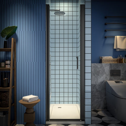 Classy 24 - 25" W x 72" H Small Clear Glass Shower Door Hinged Pivot Black Install