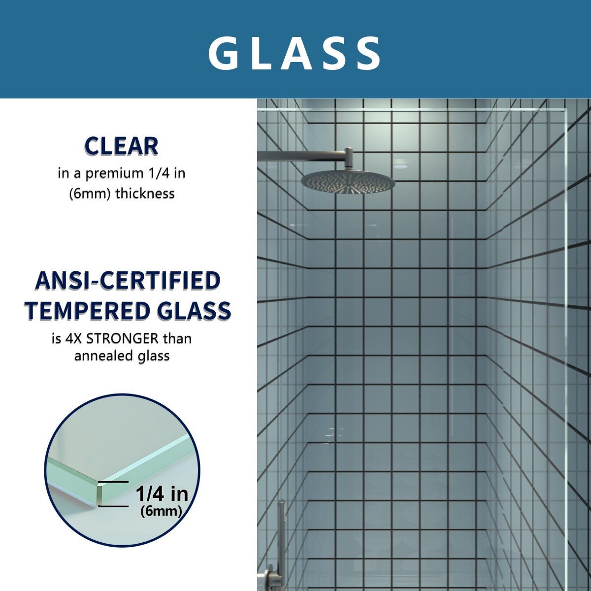 Classy 24 - 25" W x 72" H Small Clear Glass Shower Door Hinged Pivot Black Install