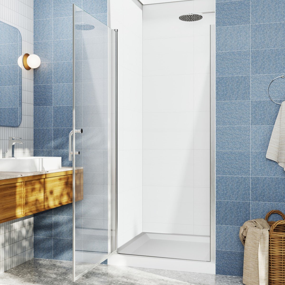 Classy 28 in Shower Door - 28-30" W X 72" H Semi-Frameless Nickel Glass Shower Door with Handle
