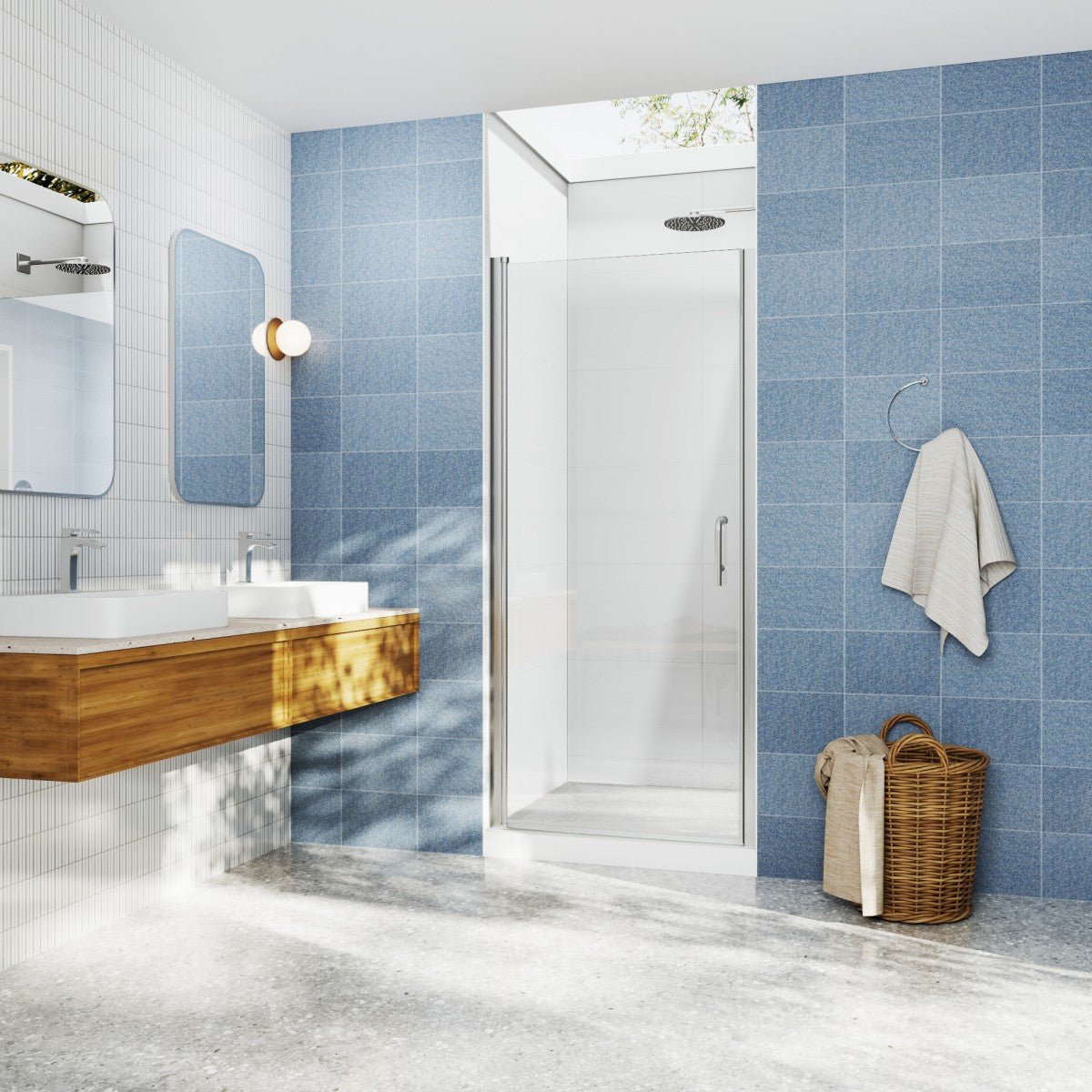 Classy 28 in Shower Door - 28-30" W X 72" H Semi-Frameless Nickel Glass Shower Door with Handle