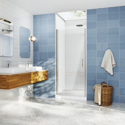 Classy 28 in Shower Door - 28-30" W X 72" H Semi-Frameless Nickel Glass Shower Door with Handle