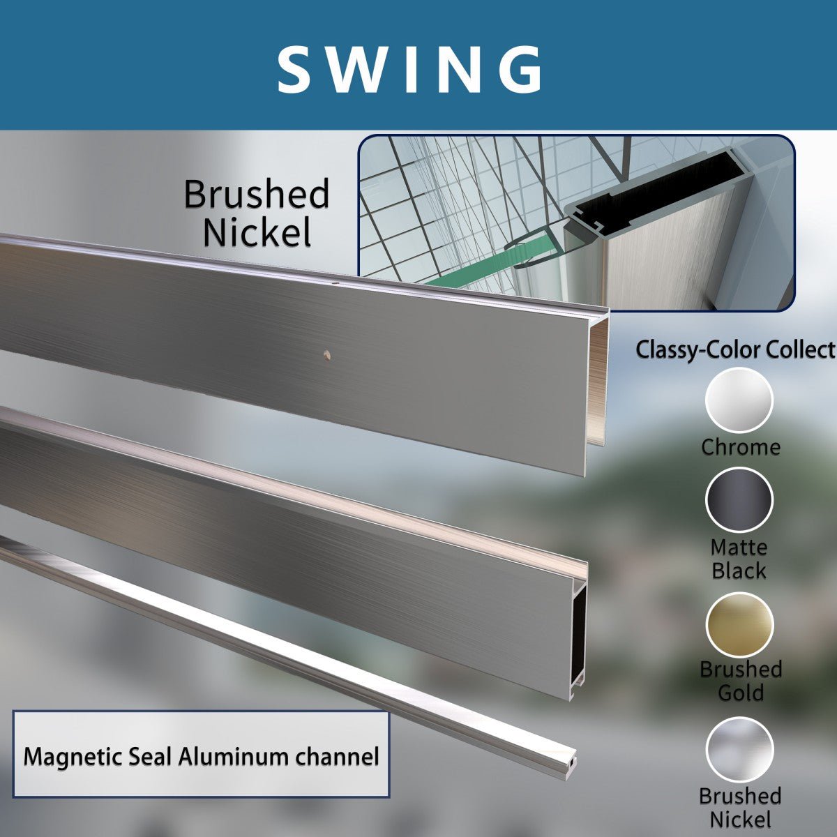 Classy 30-32" W X 72" H Pivot Shower Doors Semi-Frameless Nickel Hinged Glass Shower Door With Handle - ExBriteUSA