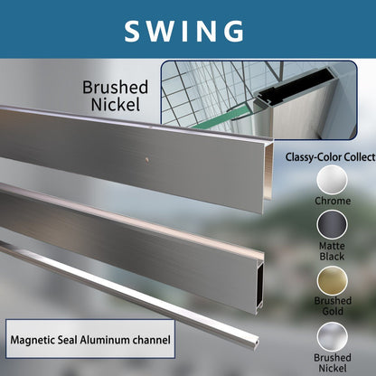Classy 30-32" W X 72" H Pivot Shower Doors Semi-Frameless Nickel Hinged Glass Shower Door With Handle - ExBriteUSA