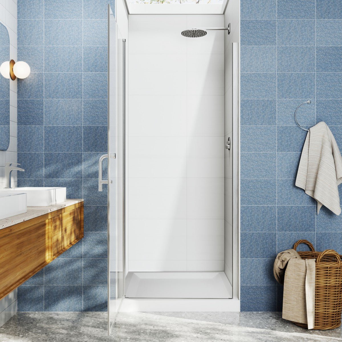 Classy 28 in Shower Door - 28-30" W X 72" H Semi-Frameless Nickel Glass Shower Door with Handle