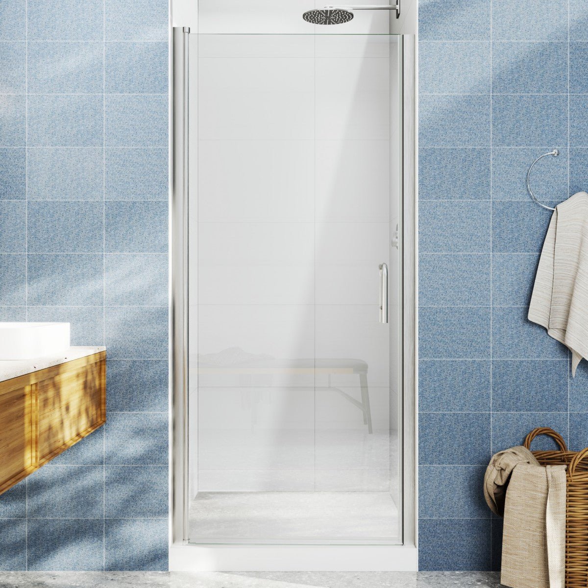 Classy 28 in Shower Door - 28-30" W X 72" H Semi-Frameless Nickel Glass Shower Door with Handle