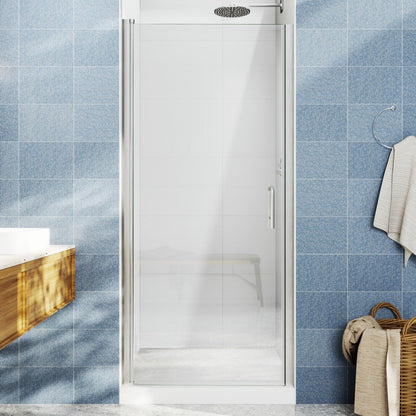 Classy 28 in Shower Door - 28-30" W X 72" H Semi-Frameless Nickel Glass Shower Door with Handle
