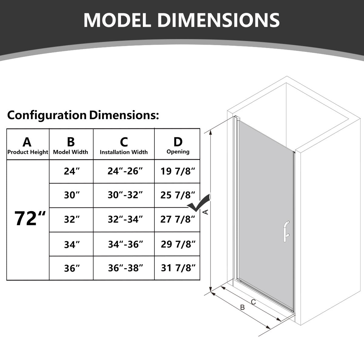 Classy 30 - 31" W x 72" H Pivot Shower Door Semi - Frameless Chrome Hinged Glass Shower Door with Handle