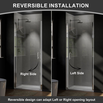 Classy 32 - 33" W x 72" H Pivot Shower Door Semi - Frameless Hinged in Chrome Install Glass Shower Door