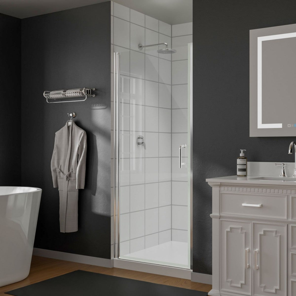 Classy 32 - 33" W x 72" H Pivot Shower Door Semi - Frameless Hinged in Chrome Install Glass Shower Door