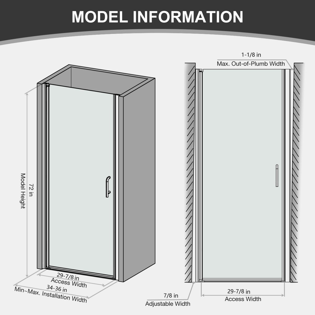 Classy 34 - 35" W x 72" H Hinged Pivot Semi - Frameless Shower Door Brushed Nickel Install Glass Shower Door