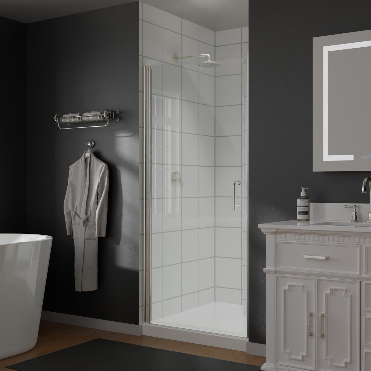 Classy 34 - 35" W x 72" H Hinged Pivot Semi - Frameless Shower Door Brushed Nickel Install Glass Shower Door