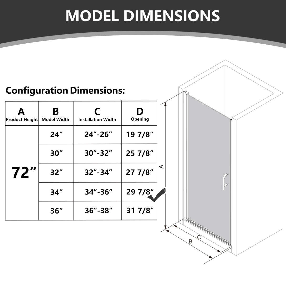 Classy 34 - 35" W x 72" H Hinged Pivot Semi - Frameless Shower Door Brushed Nickel Install Glass Shower Door