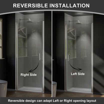 Classy 34 - 35" W x 72" H Hinged Pivot Semi - Frameless Shower Door Brushed Nickel Install Glass Shower Door