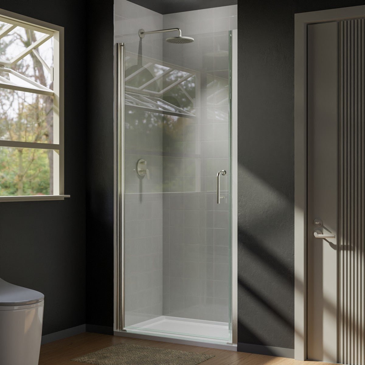 Classy 34 - 35" W x 72" H Hinged Pivot Semi - Frameless Shower Door Brushed Nickel Install Glass Shower Door