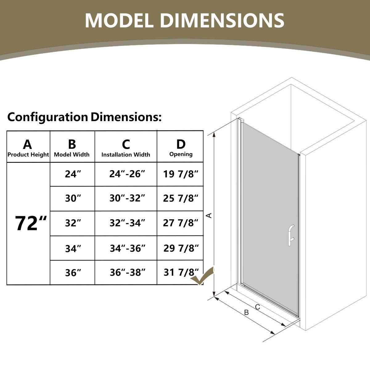 Classy 36 - 37" W x 72" H Pivot Semi - Frameless Glass Shower Door in Black
