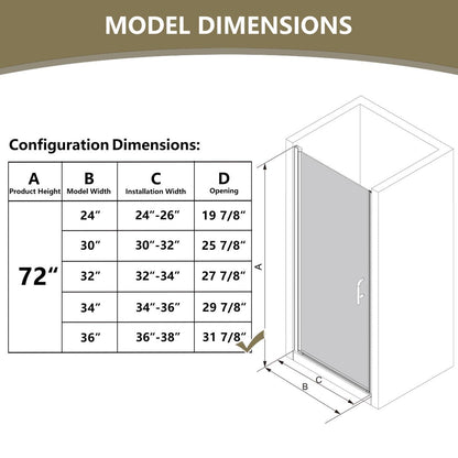 Classy 36 - 37" W x 72" H Pivot Semi - Frameless Glass Shower Door in Black
