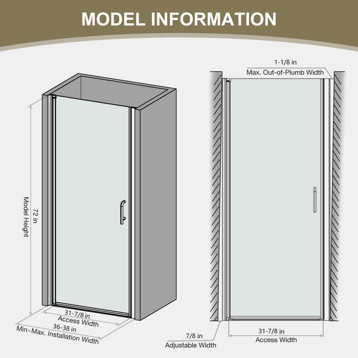 Classy 36 - 37" W x 72" H Pivot Semi - Frameless Glass Shower Door in Black