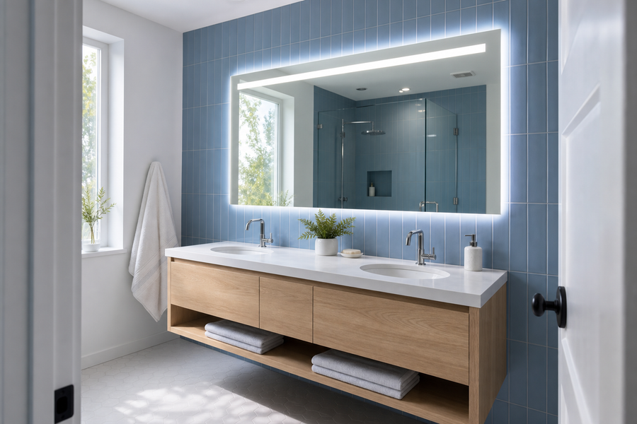 Custom Mirrors — Custom lighted mirrors for home renovations and hotel projects.