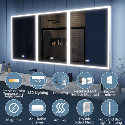 Illusion 72" x 32" LED Lighted Mirrored Medicine Cabinet with Front and Back Magnifiers