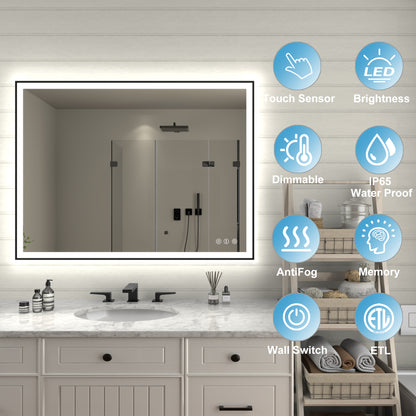 Apex-Noir 48"x36" Framed LED Lighted Bathroom Mirror