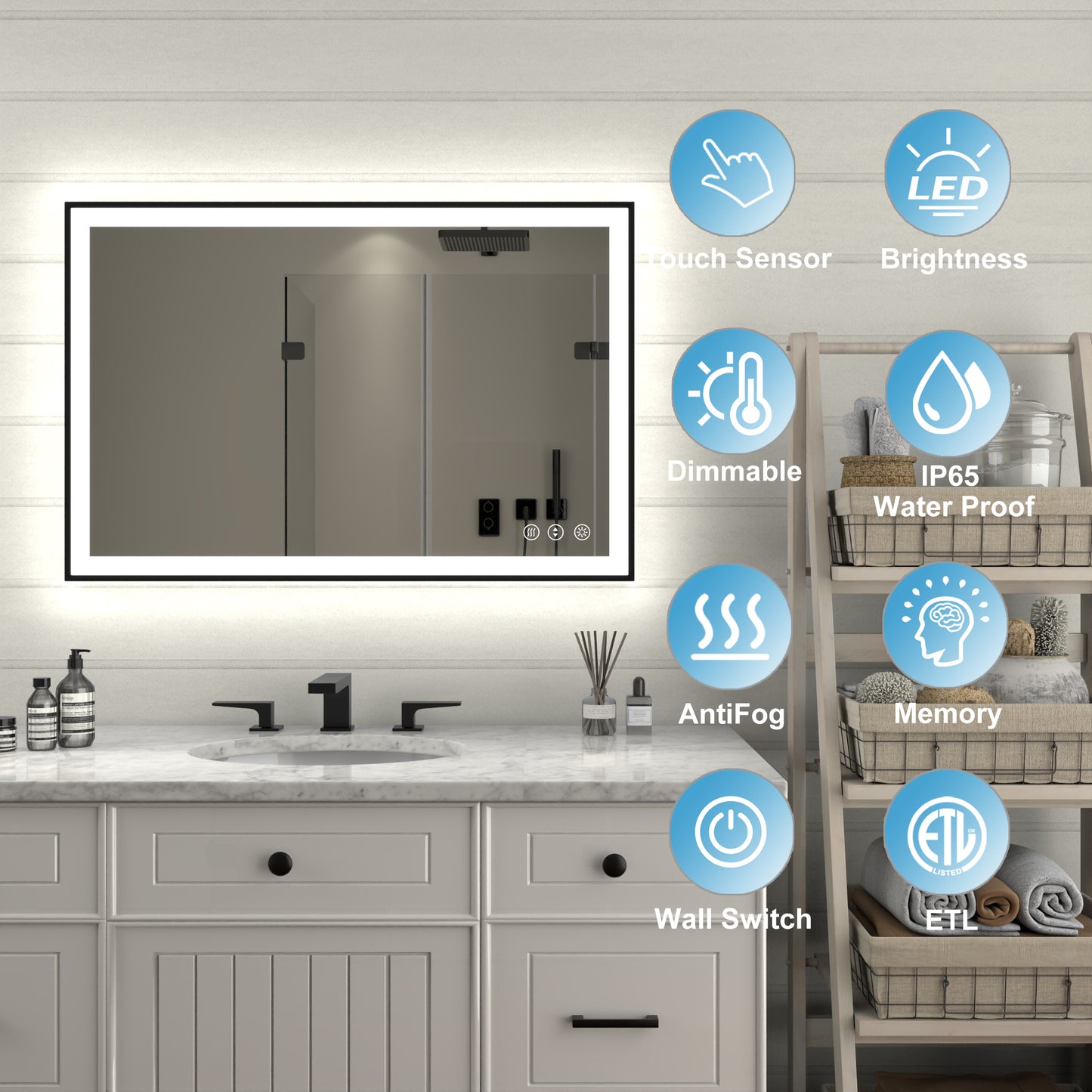 Apex-Noir 24"x36" Framed LED Lighted Bathroom Mirror