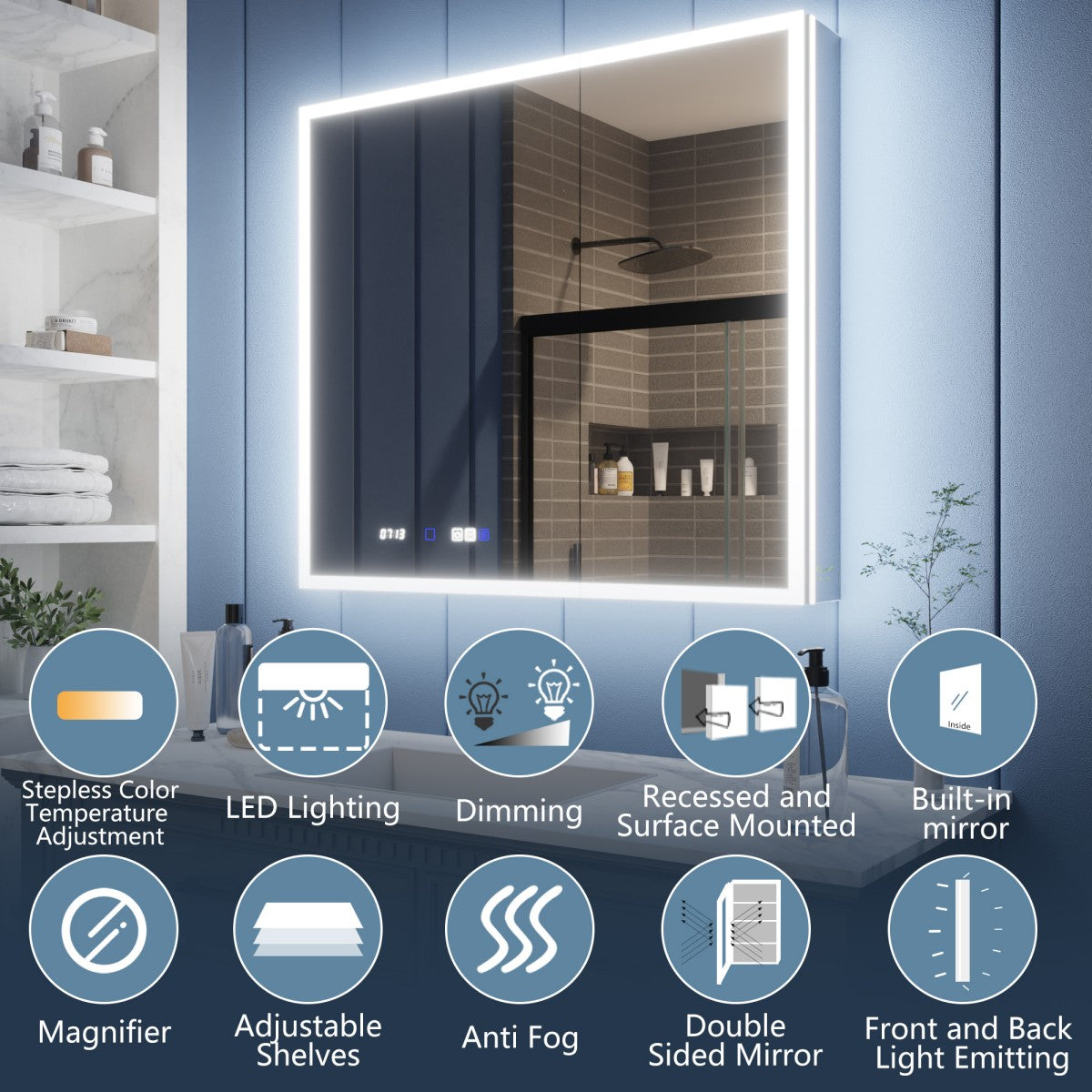 Illusion 36" x 32" LED Surface or Recessed Medicine Cabinet with Mirror Front and Back Light